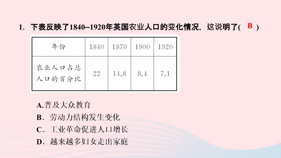 最新九年级历史下册第二单元第二次工业革命和近代科学第6课工业化国家的社会变化作业课件新人教版新人教版初中九年级下册历史课件_第3页