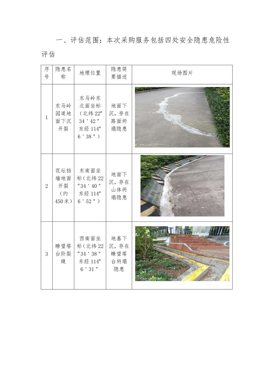 一、评估范围本次采购服务包括四处安全隐患危险性评估_第1页