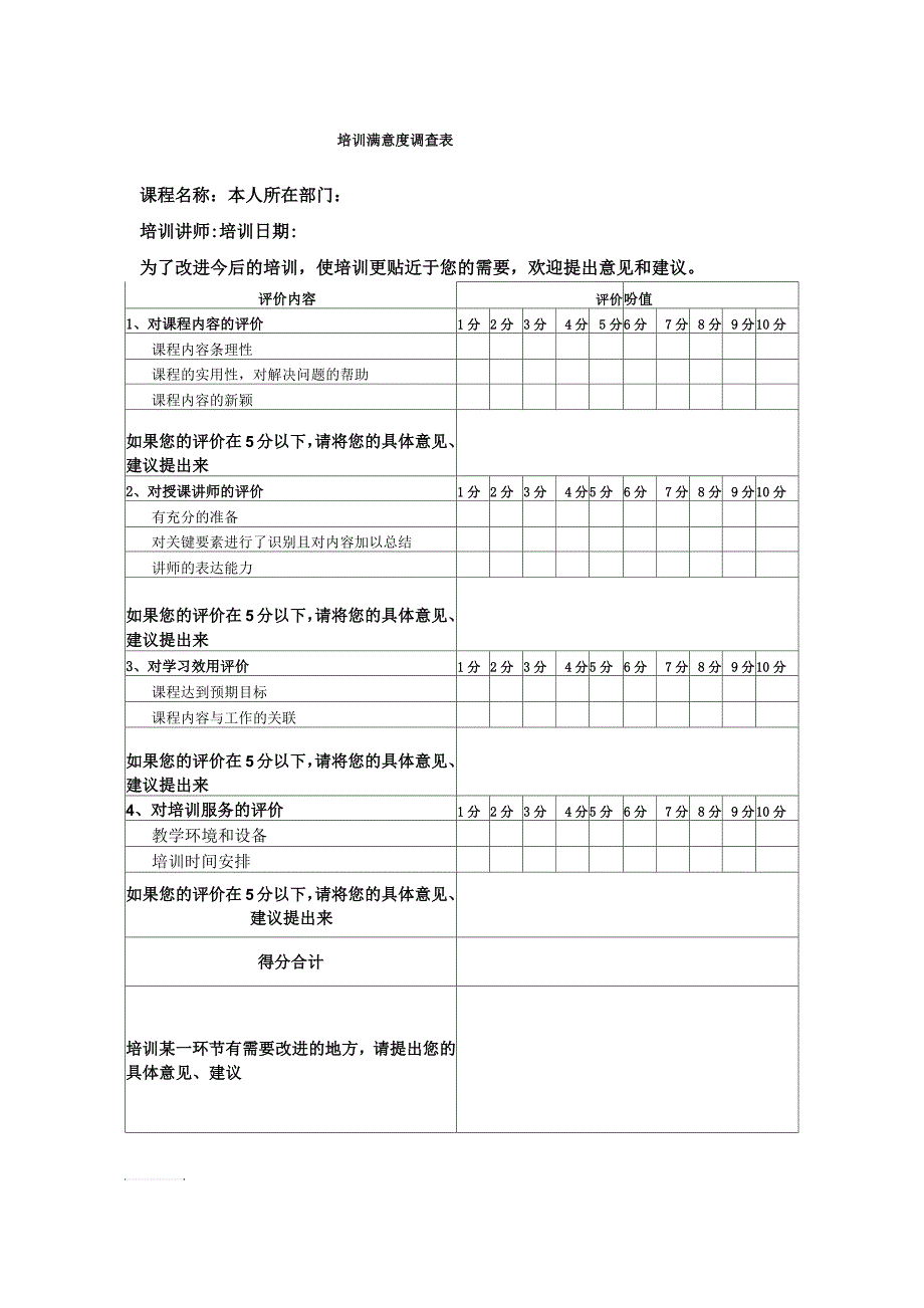 培训满意度调查表_第1页