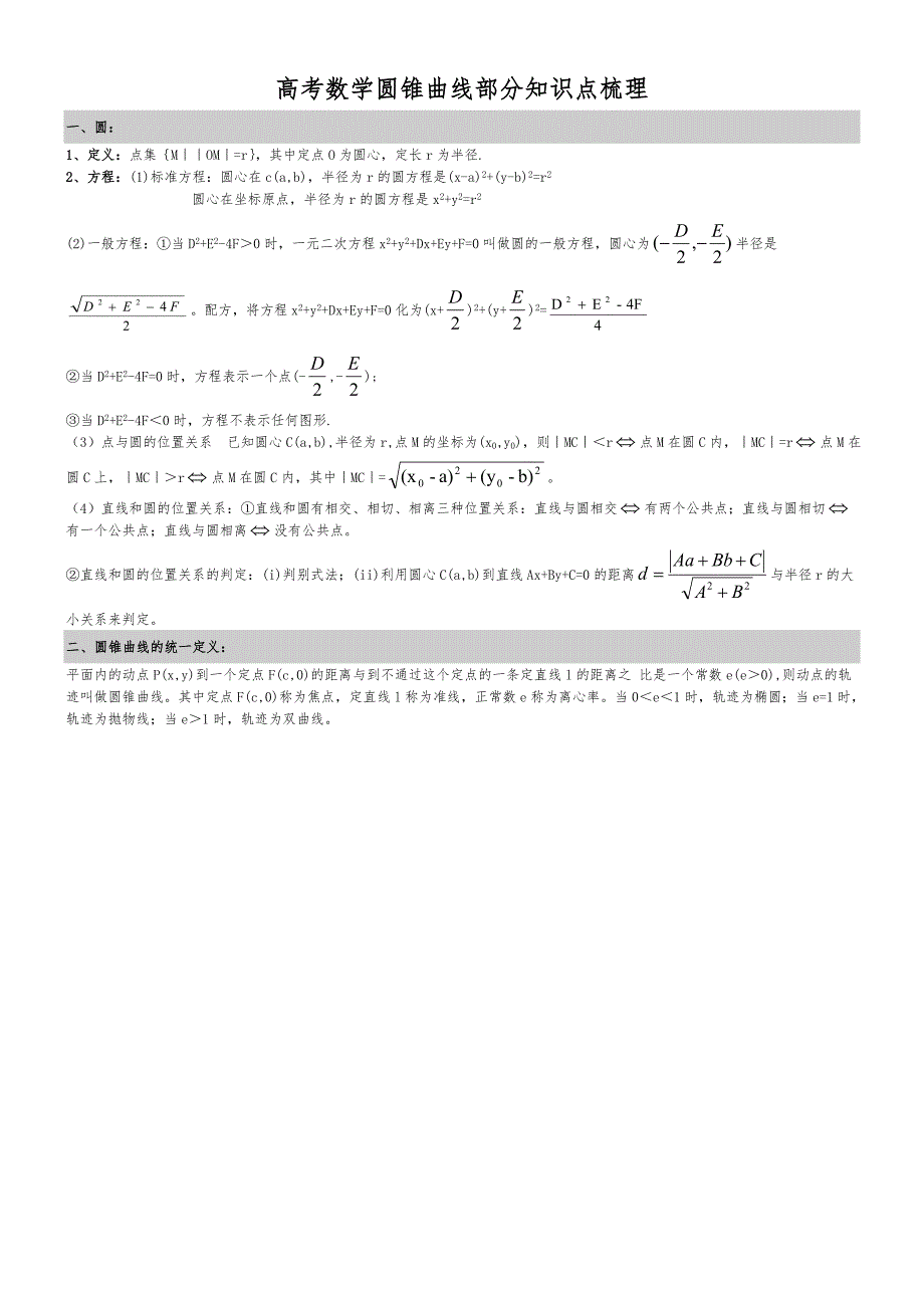 圆锥曲线知识点梳理(文科)_第1页