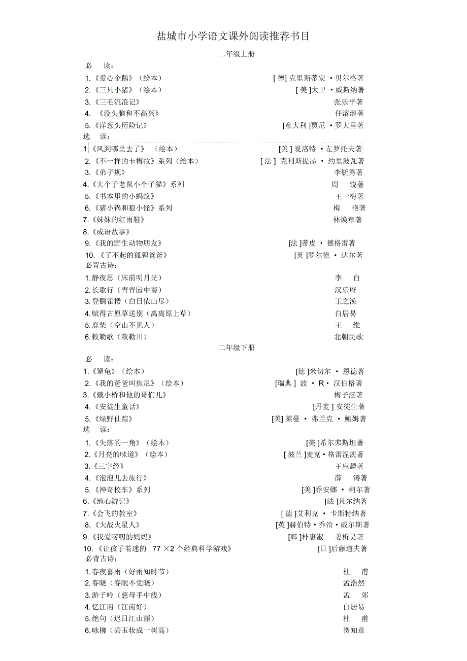 (完整)盐城市小学语文课外阅读推荐书目_第2页