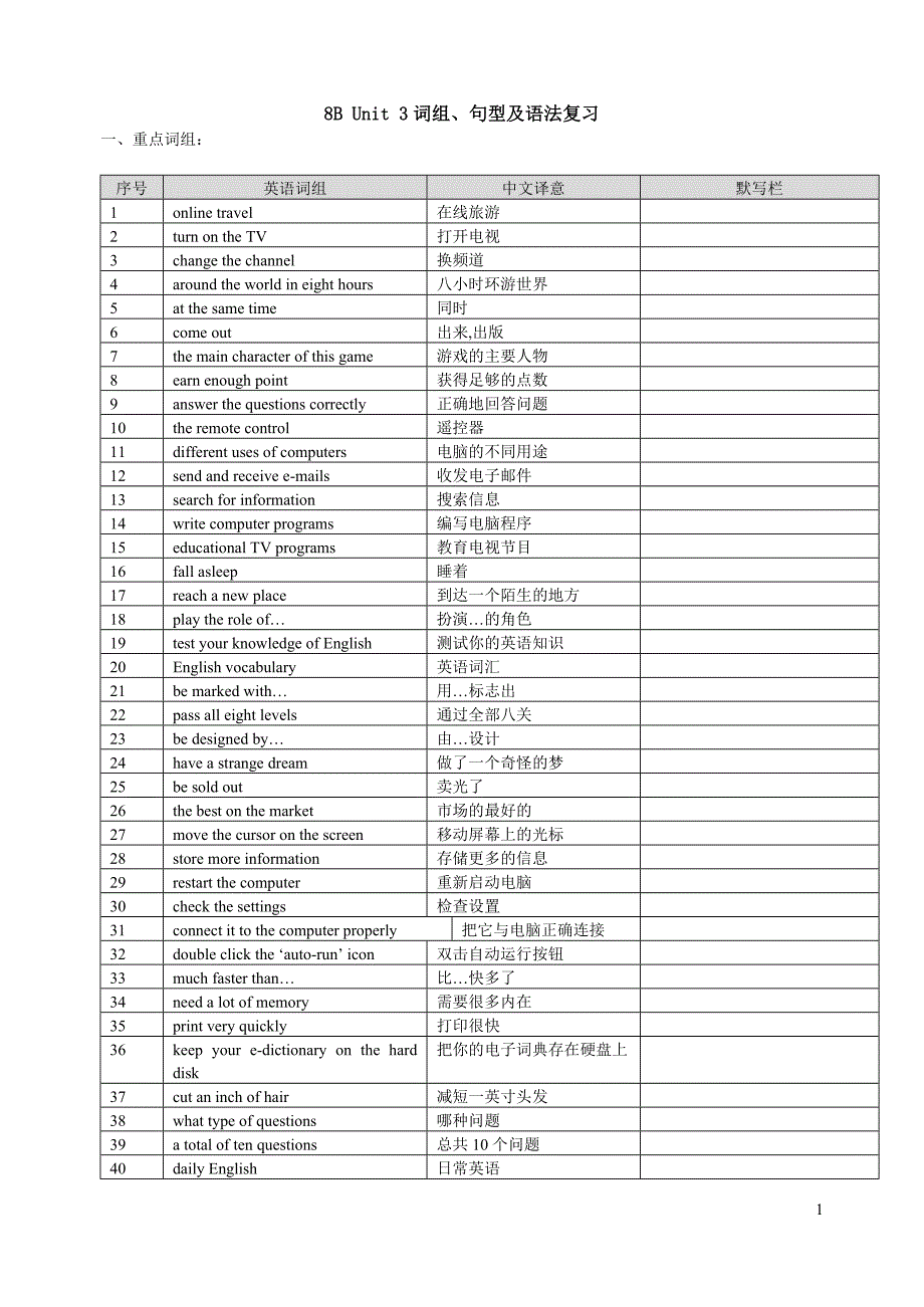 8BUnit3词组、句型及语法复习_第1页