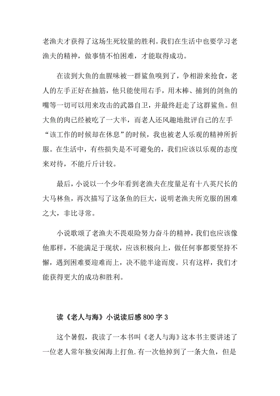 读《老人与海》小说读后感800字_第4页