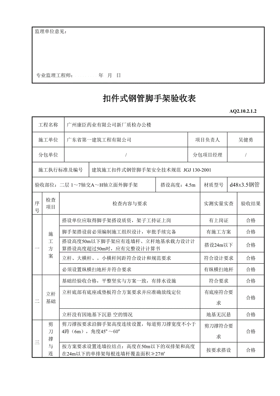 扣件式钢管手架验收表_第3页