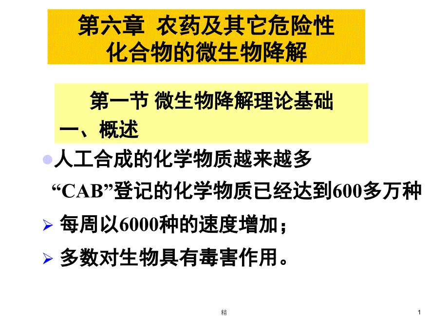 农药及其它危险性化合物的微生物降解ppt课件_第1页