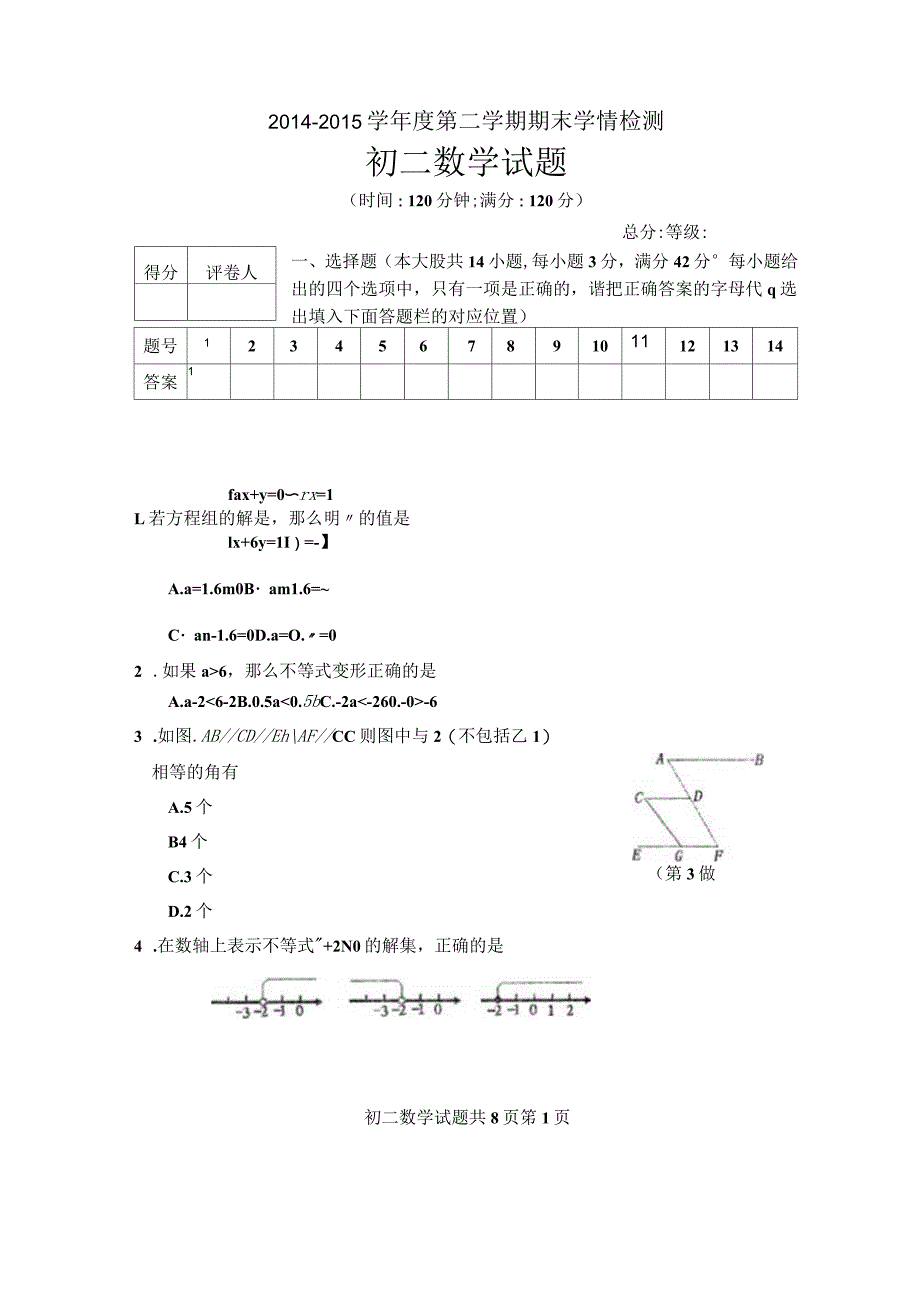 七年级数学下学期期末考试试题(扫描版)鲁教版五四制_第1页