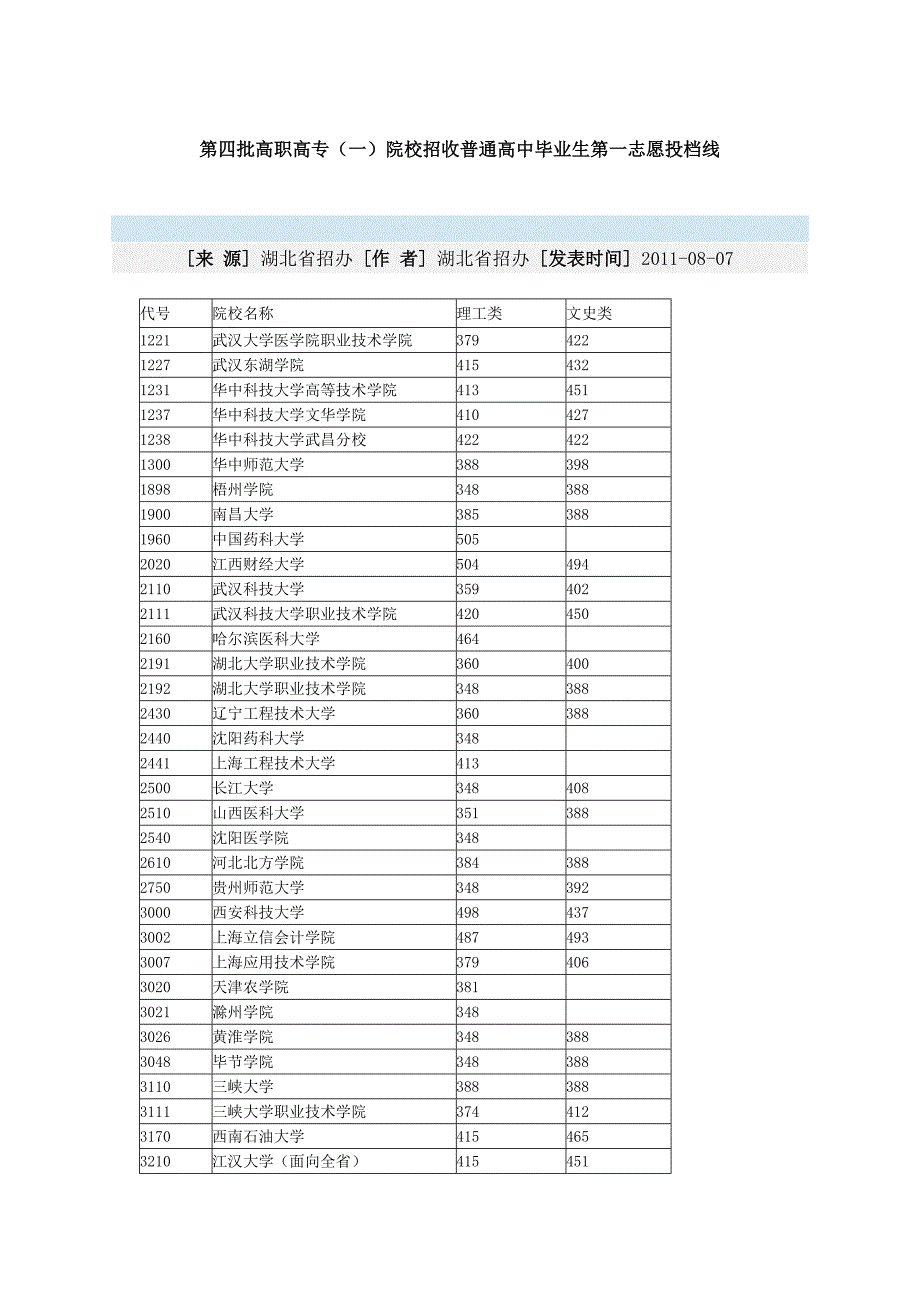 湖北省2011年四批高职高专(一).doc_第1页