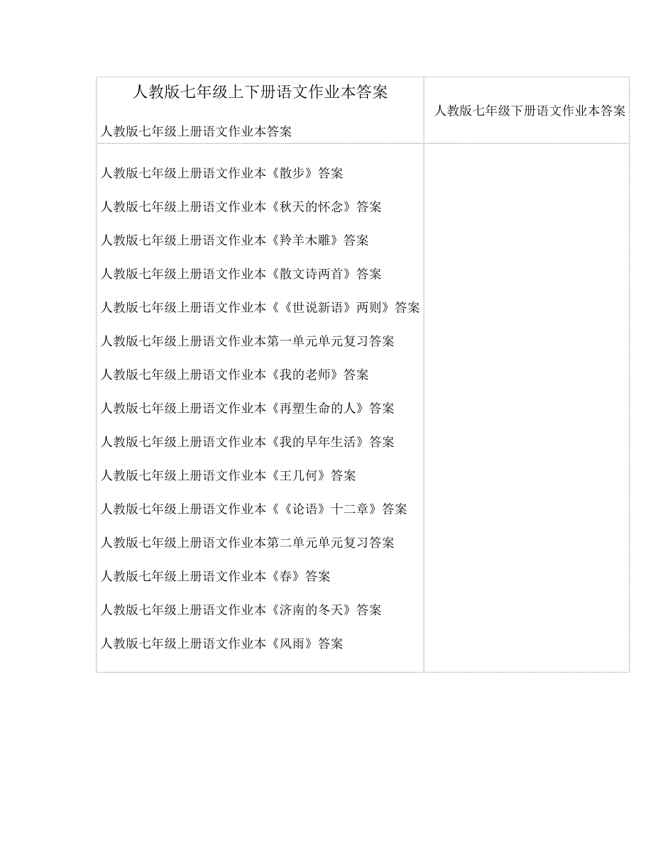 人教版七年级上下册语文作业本答案_第1页
