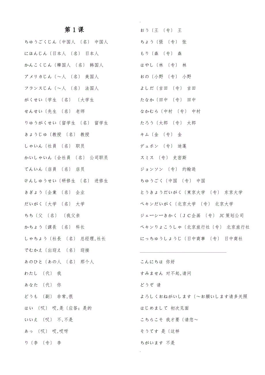 新版标准日本语单词表_第1页