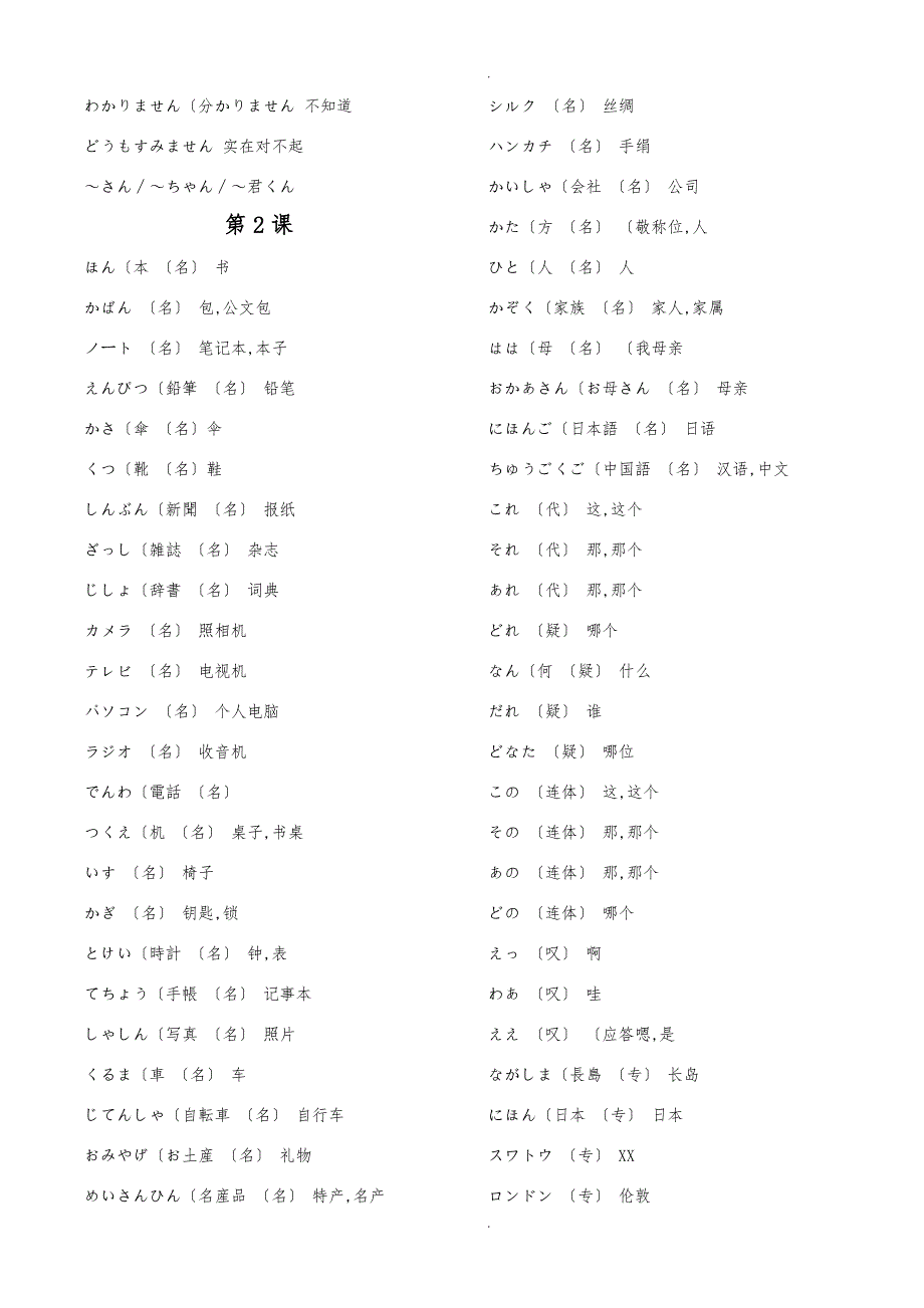 新版标准日本语单词表_第2页