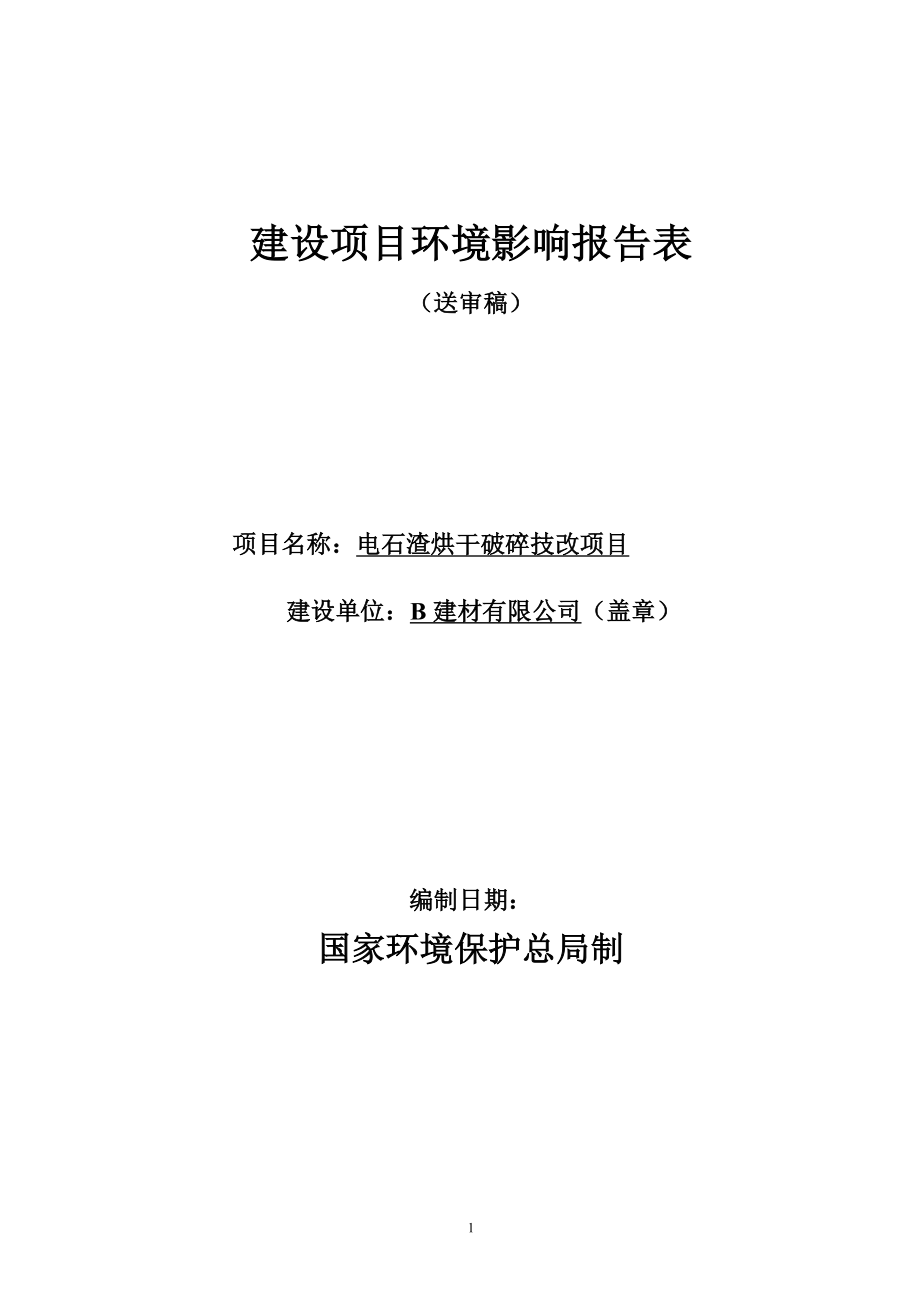 某公司电石渣综合利用项目可行性策划书报告表.doc_第1页