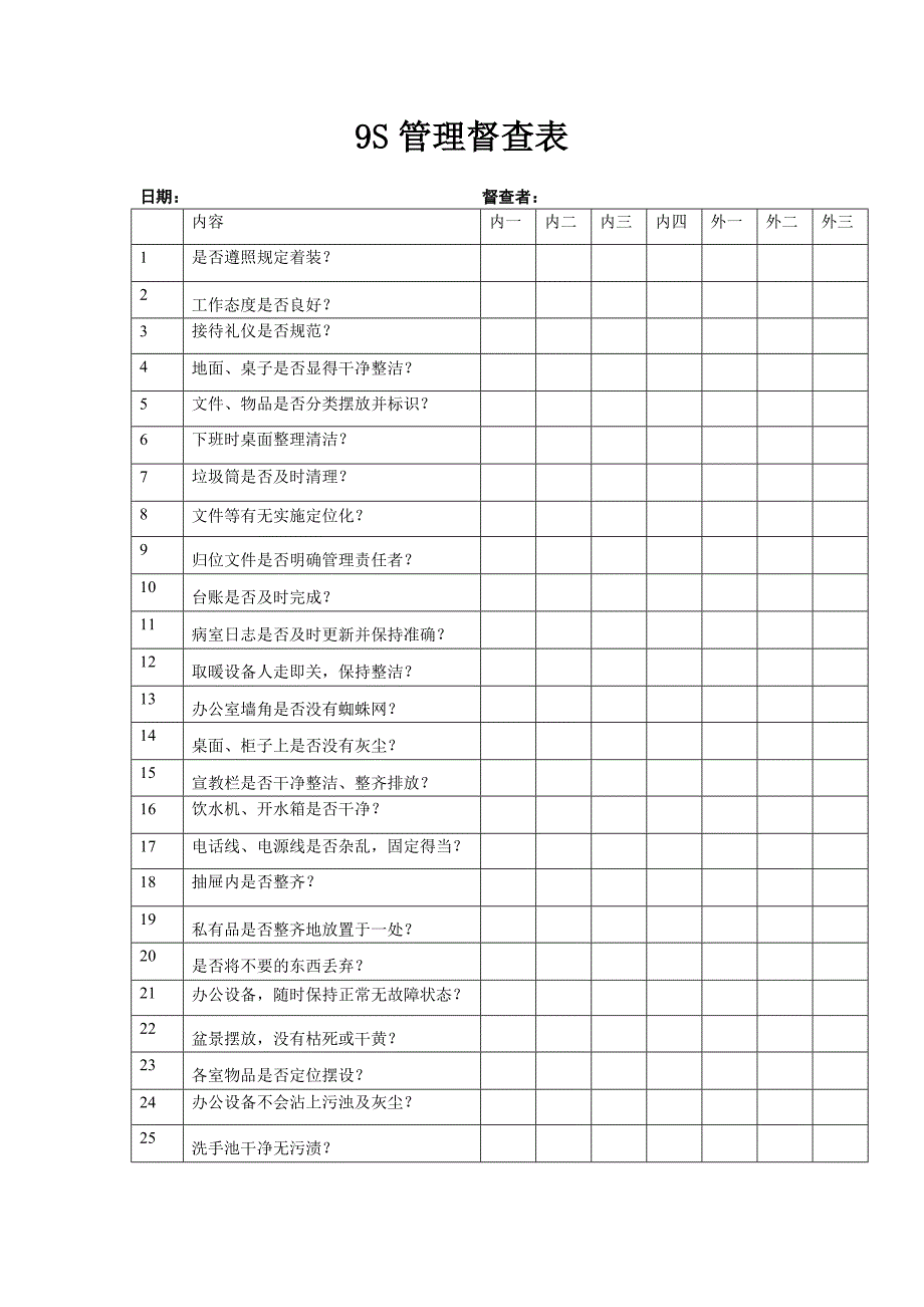 “9S”管理督查表.doc_第1页