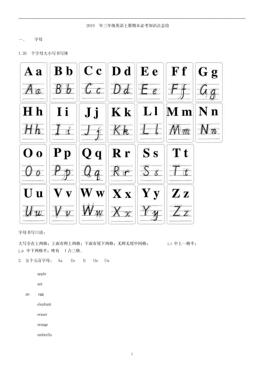 2019年三年级英语上册期末必考知识点总结._第1页