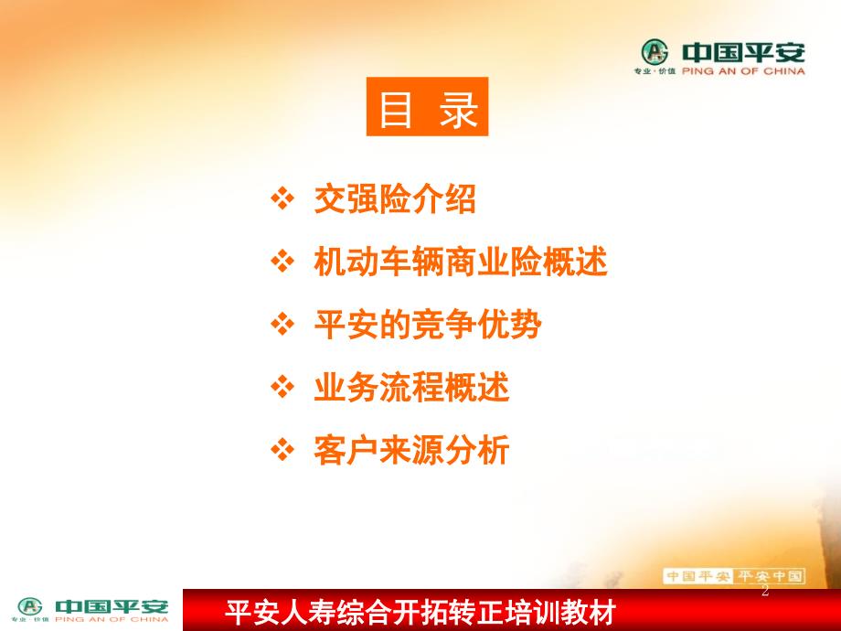 中国平安保险公司转正培训教材模板课件演示文档资料综合开拓产品介绍机动车辆保险_第2页