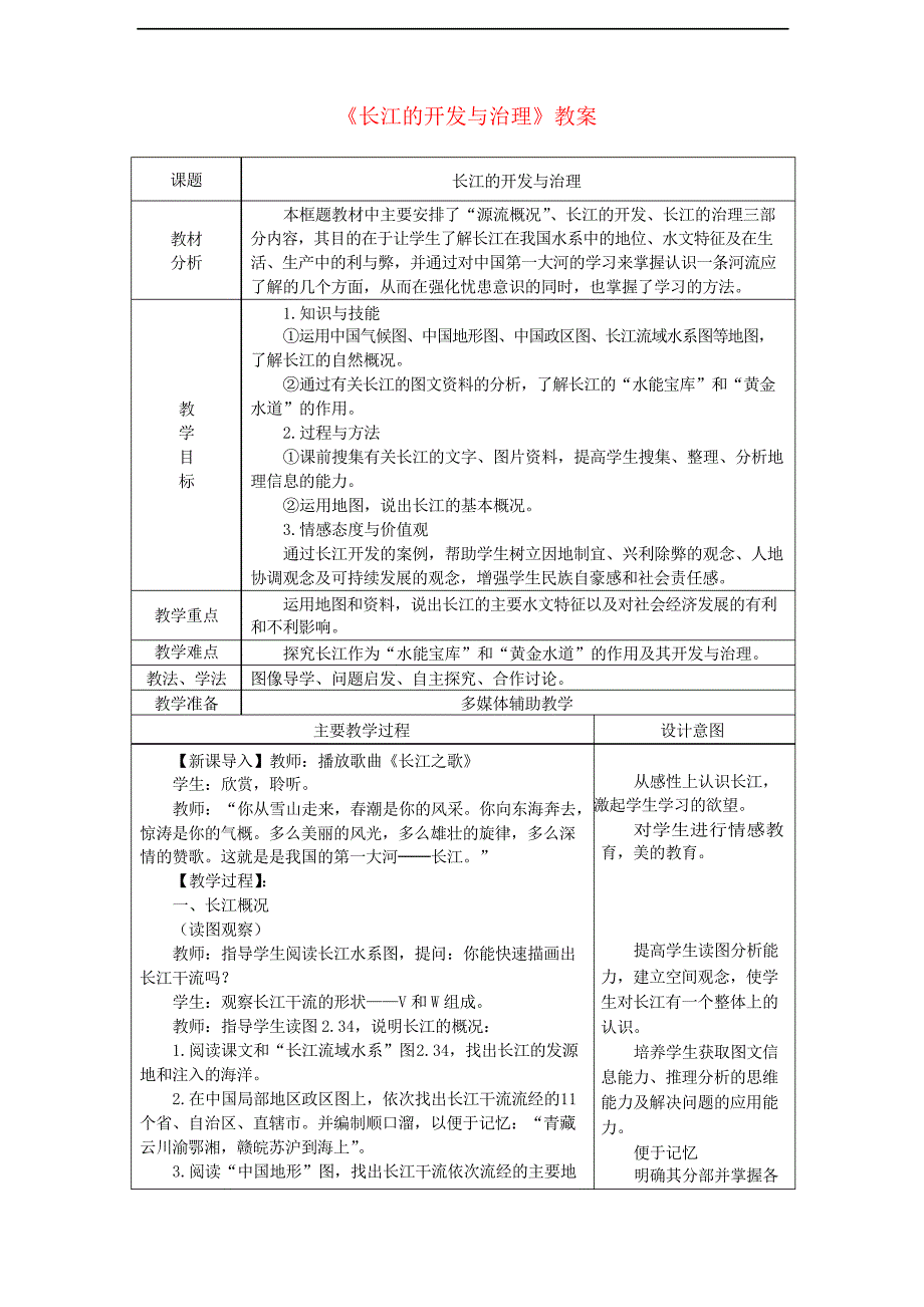 八年级地理上册第二章第三节河流第2课时长江的开发与治理教案_第1页