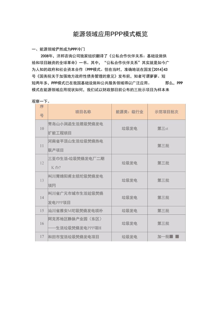 能源领域应用PPP模式概览_第1页