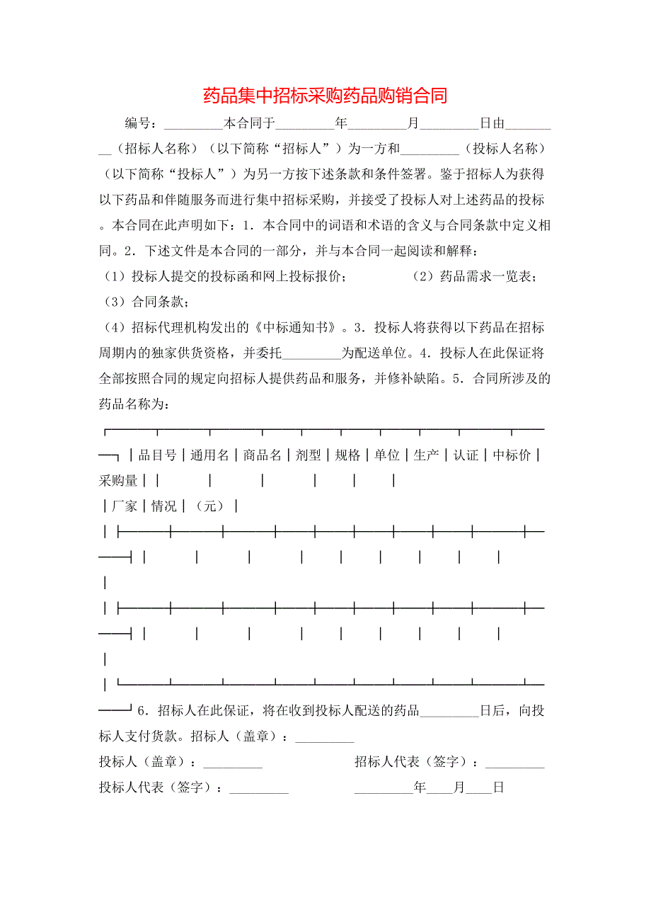 药品集中招标采购药品购销合同_第1页