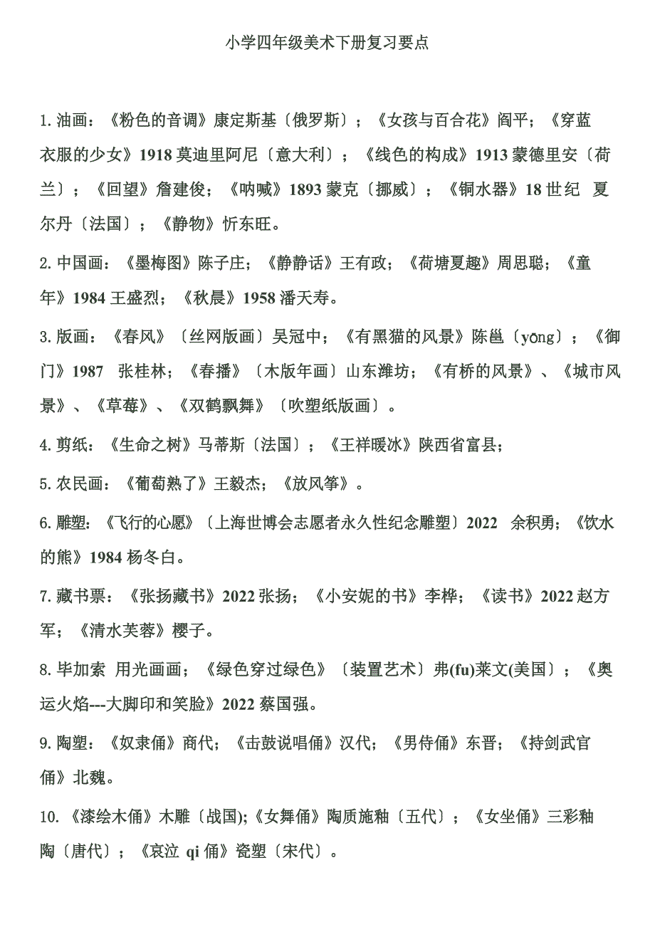 小学四年级美术下册复习要点_第1页