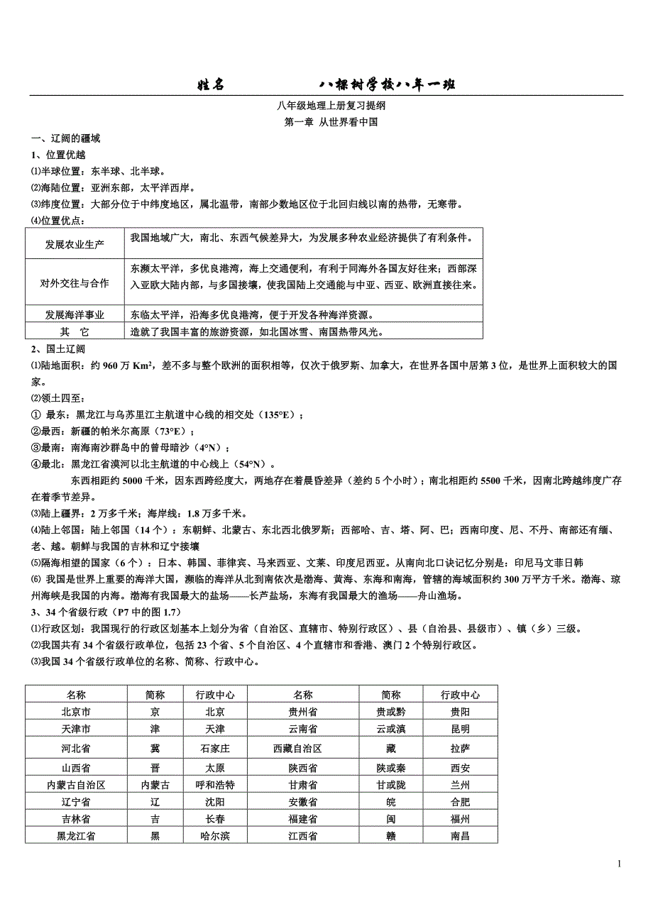 2013年最新人教版八年级地理上册复习提纲.doc_第1页