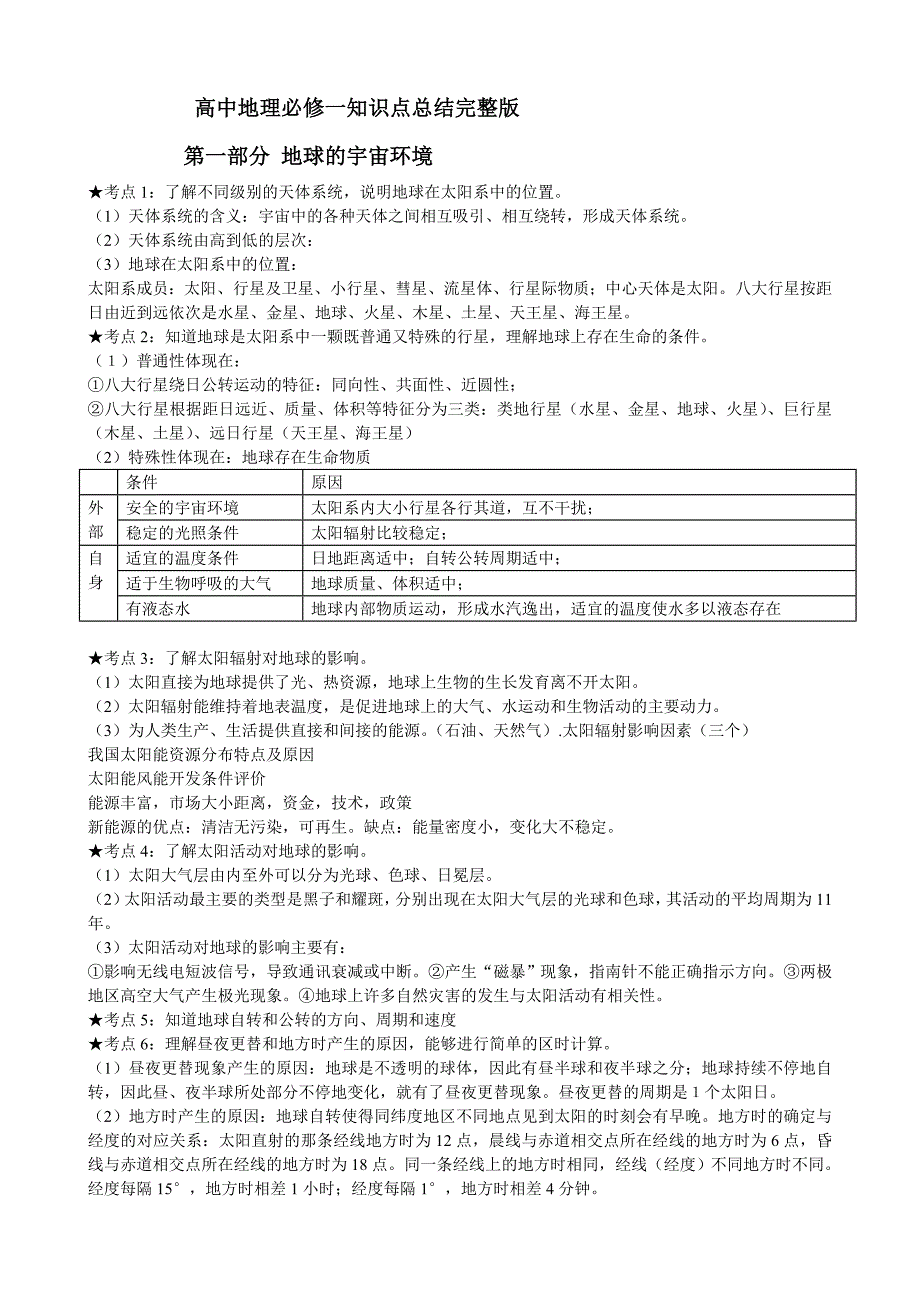 (完整版)高中地理必修一知识点总结完整版.doc_第1页