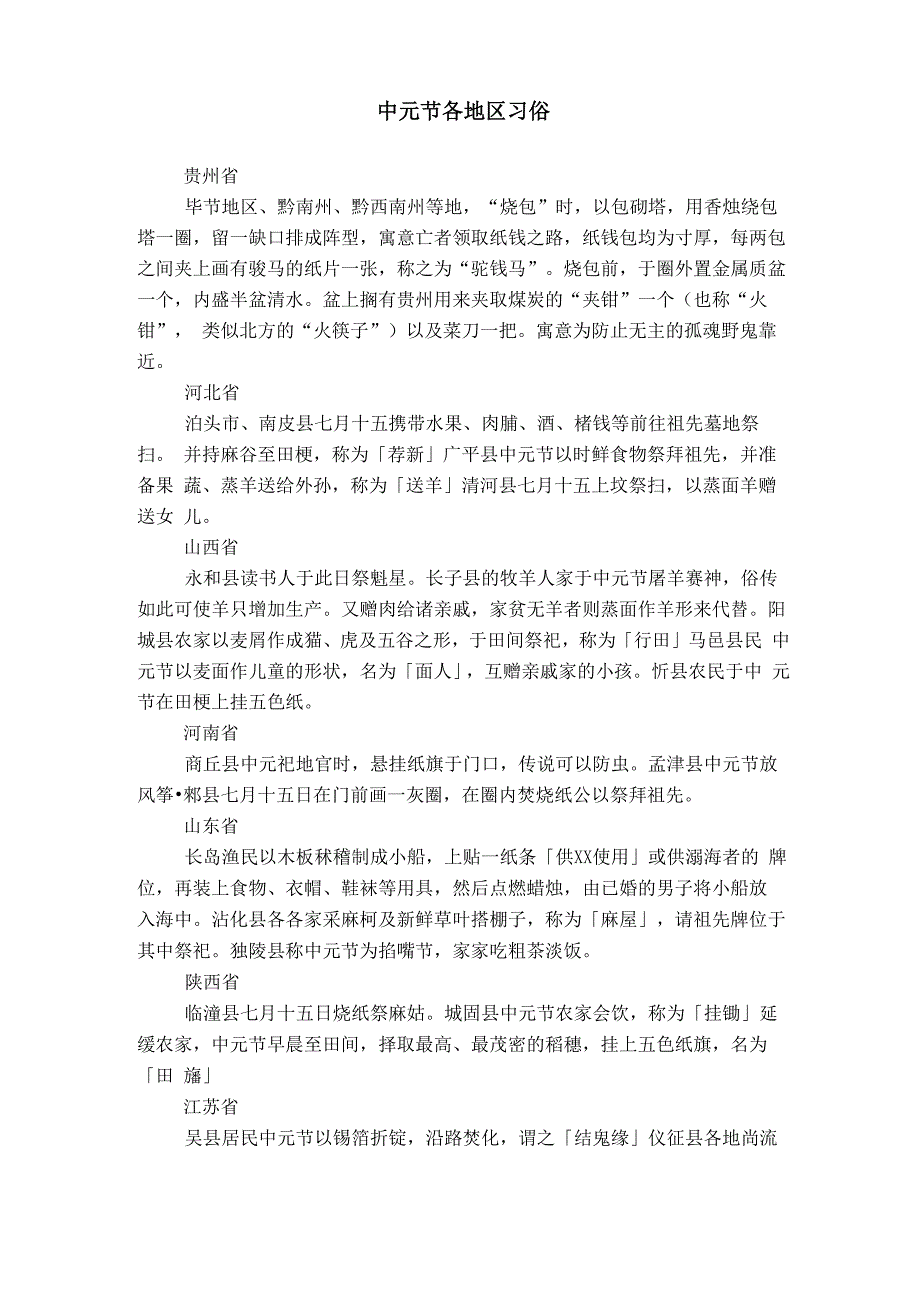 中元节 各地区习俗_第1页