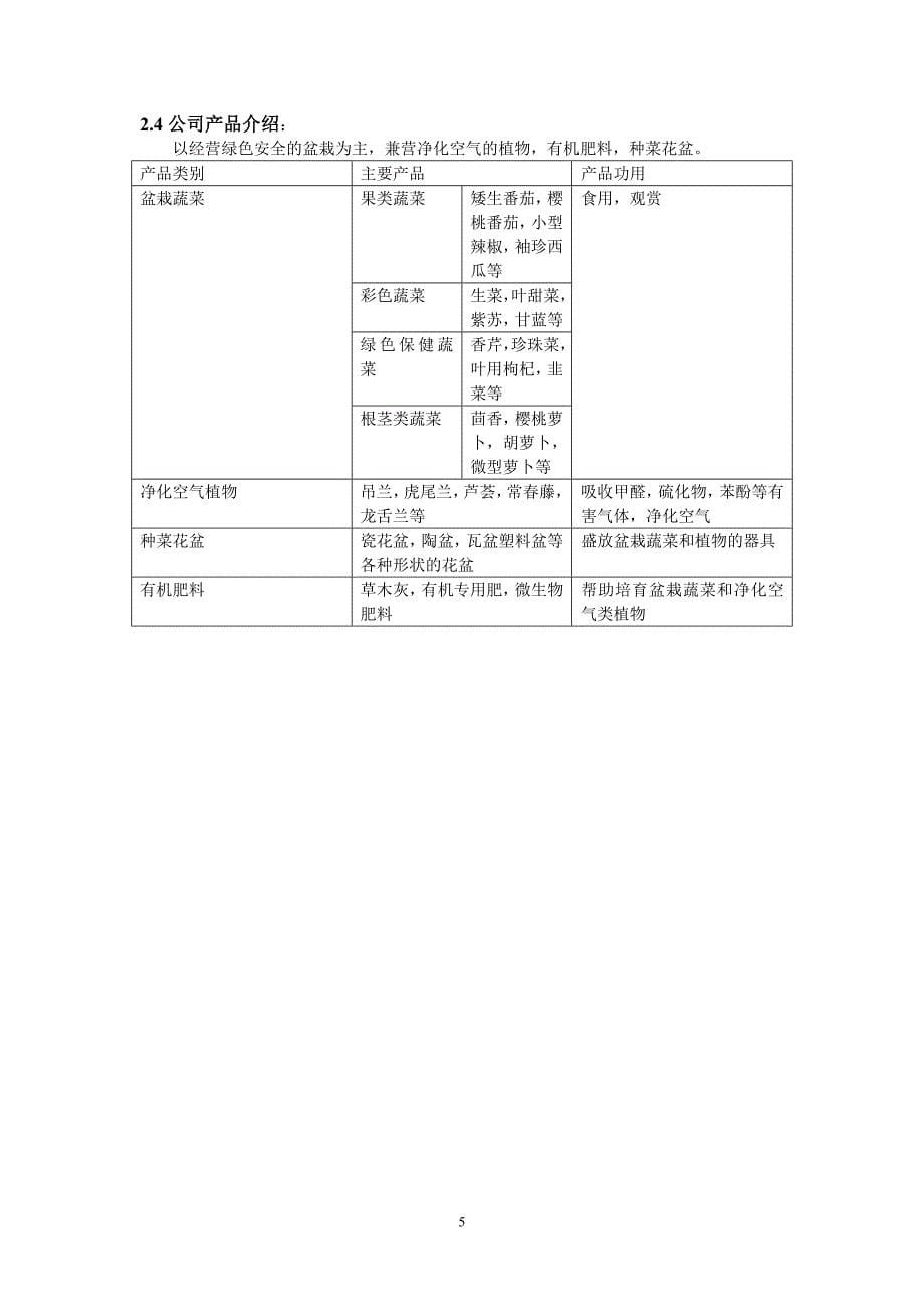 盆栽蔬菜创业计划书_第5页
