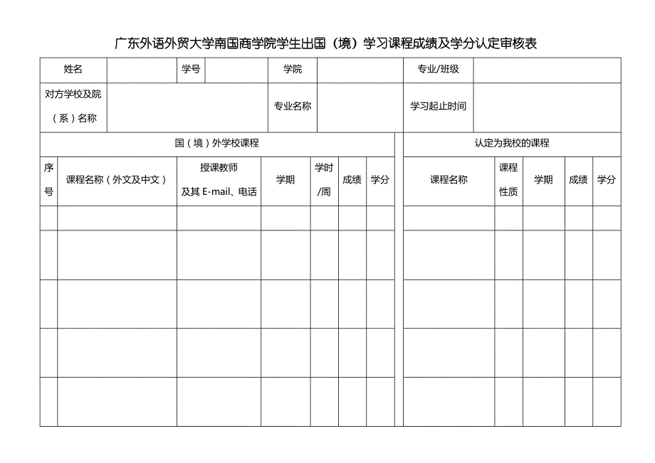 广东外语外贸大学南国商学院学生出国(境)学习课程成绩及_第1页