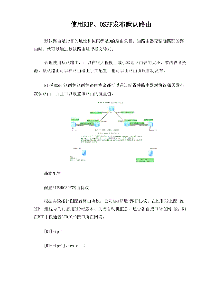 使用RIP、OSPF发布默认路由的拓扑_第1页