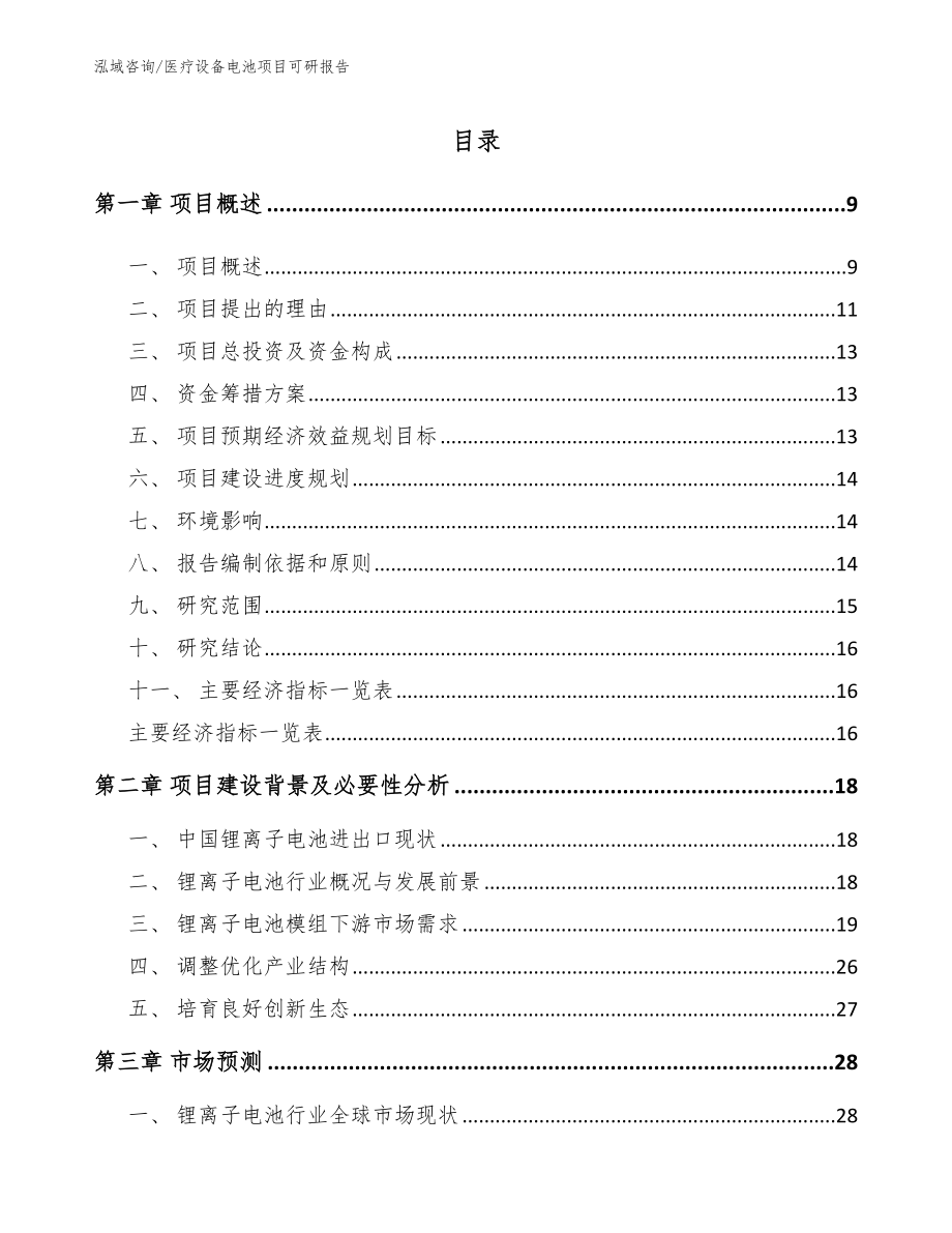 医疗设备电池项目可研报告模板范本_第1页