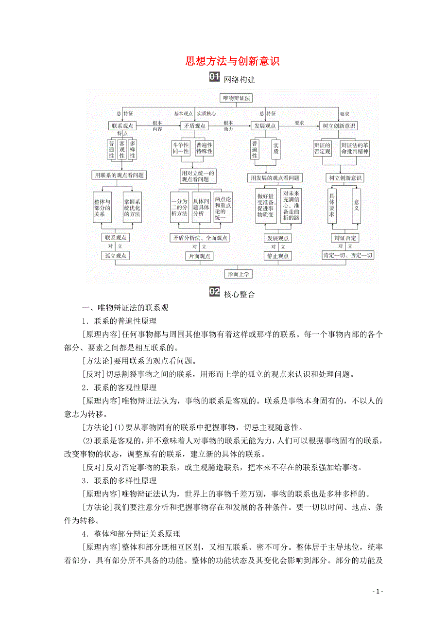 2019-2020学年高中政治 第三单元 思想方法与创新意识 单元知识整合学案 新人教版必修4_第1页