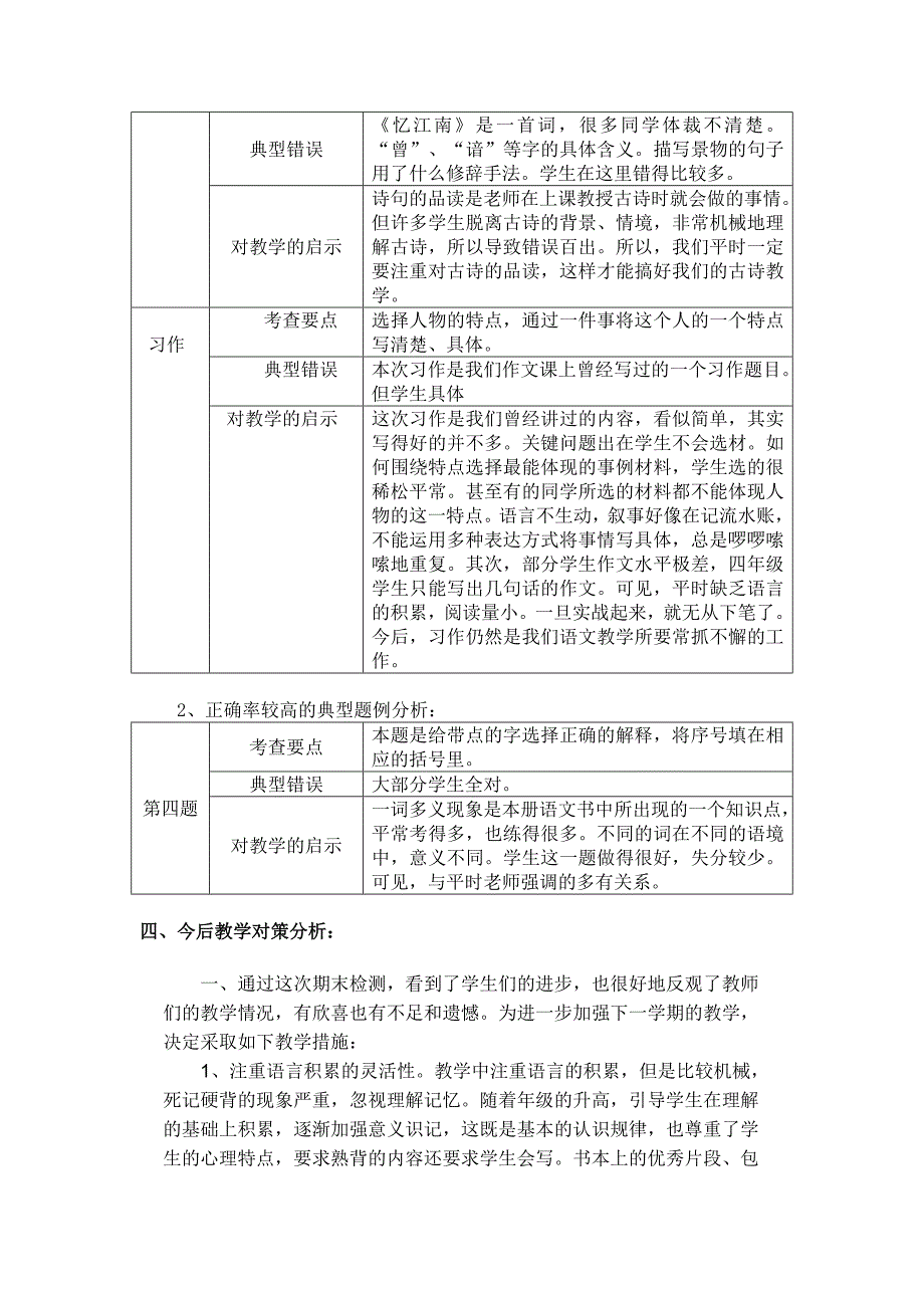 四年级下册期末语文试卷分析报告_第3页