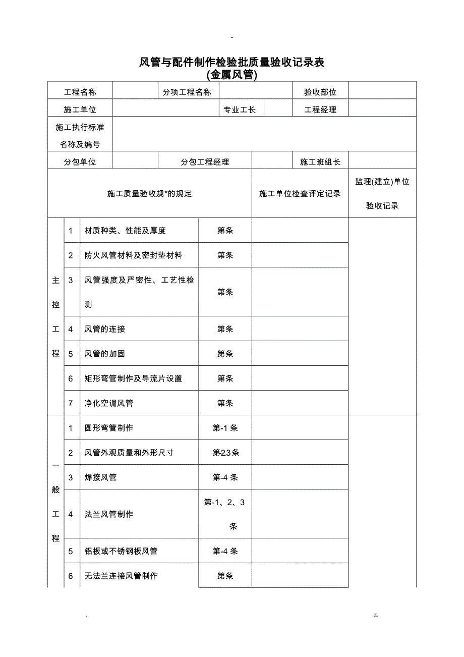 通风及空调工程检验批质量验收记录表_第1页