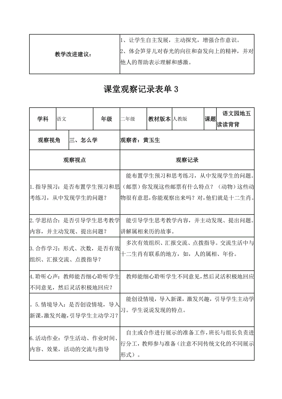 黄玉生课堂观察记录表单1_第4页