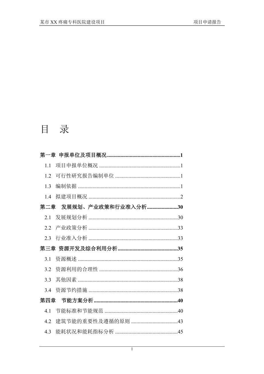 某市疼痛专科医院项目申请报告可行性研究报告_第1页