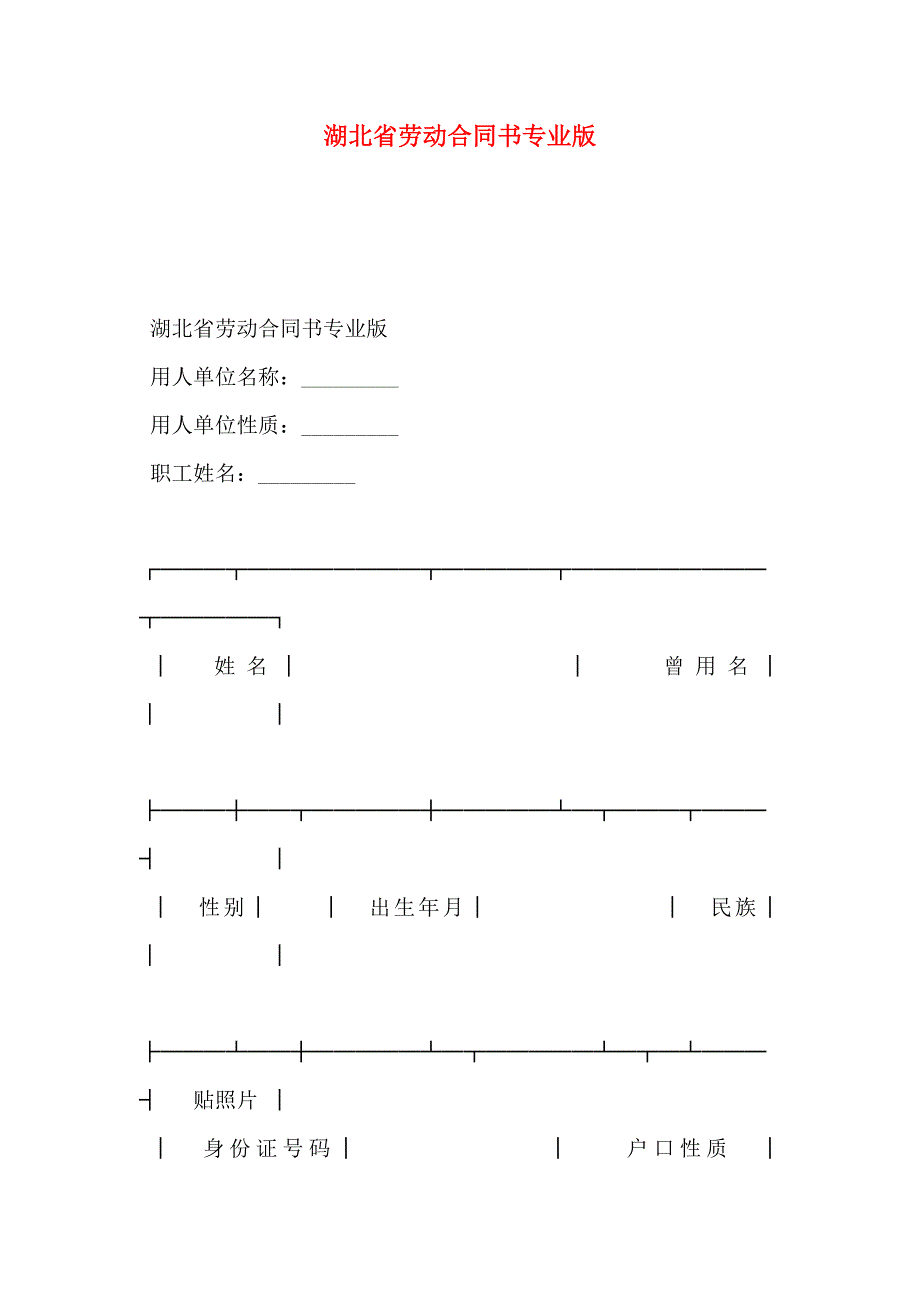 湖北省劳动合同书专业版_第1页