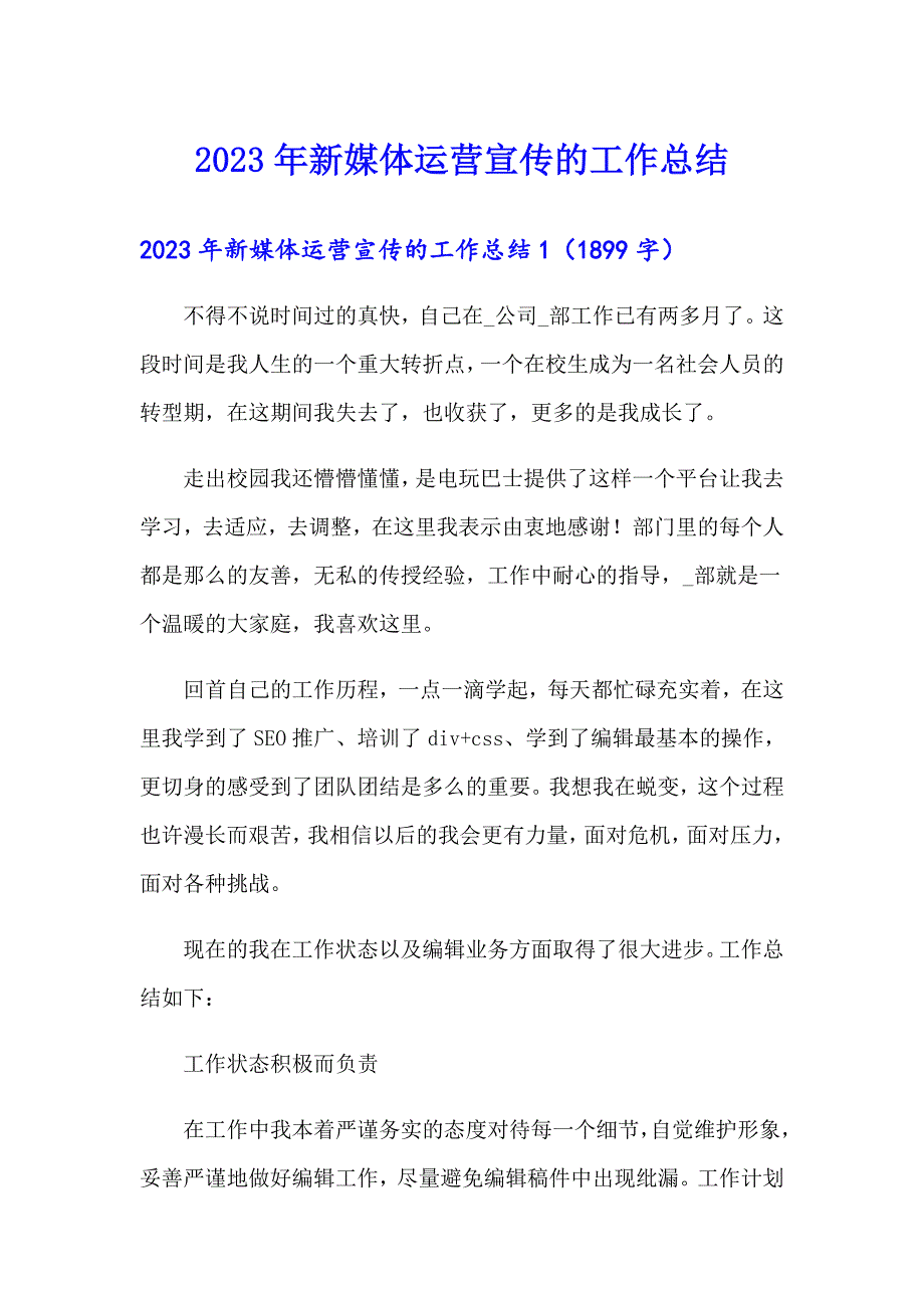 2023年新媒体运营宣传的工作总结_第1页