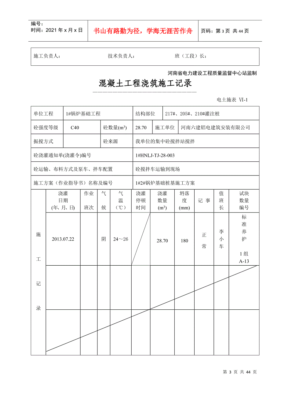 混凝土浇注施工记录_第3页