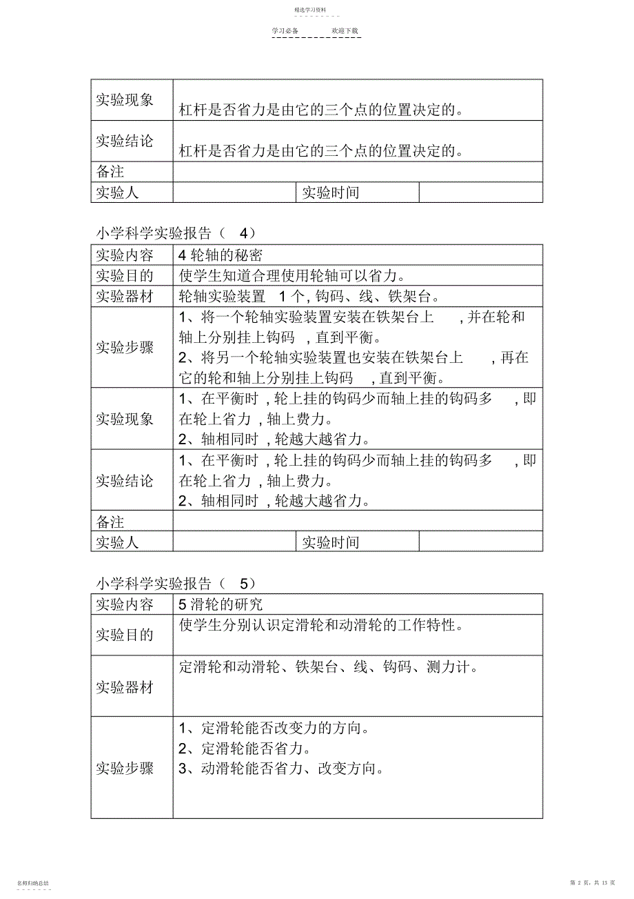 2022年最新教科版小学六年级科学全册实验记录单_第2页