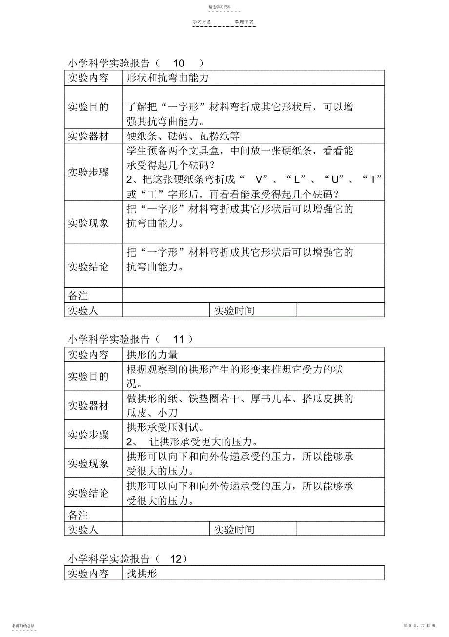 2022年最新教科版小学六年级科学全册实验记录单_第5页