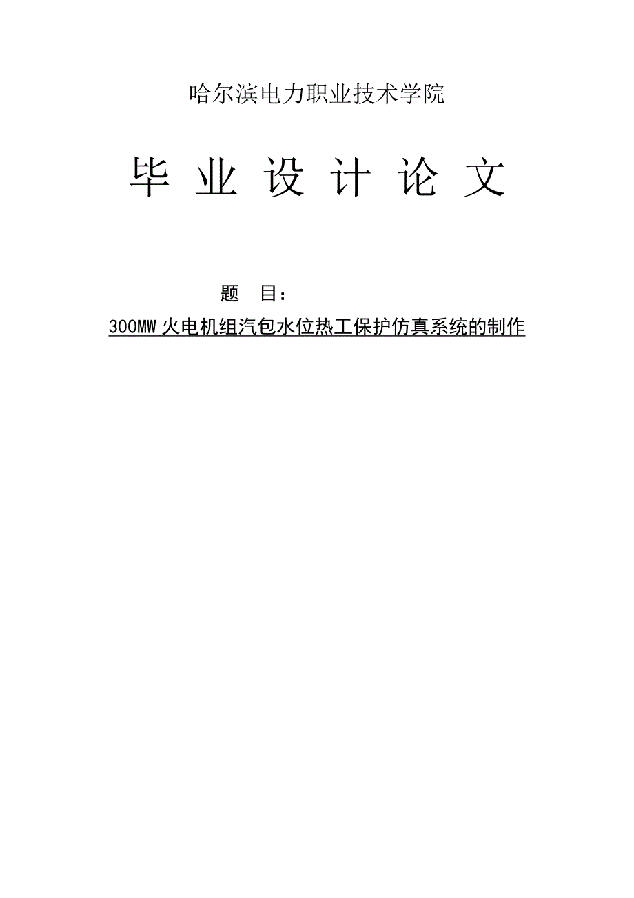 300MW火电机组汽包水位热工保护仿真系统的制作毕业设计论文_第1页