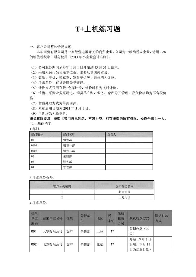 T+认证练习题(上机20130316商贸).doc