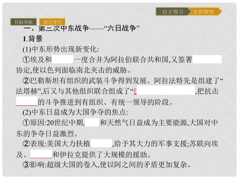 高中历史 第五单元 烽火连绵的局部战争 5.4 曲折的中东和平进程课件 新人教版选修3_第3页