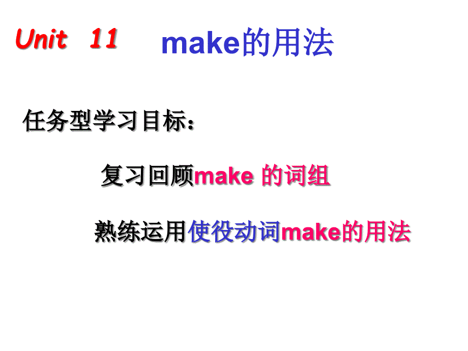 人教版新目标英语九年级Unit11单元复习make的用法课件_第1页