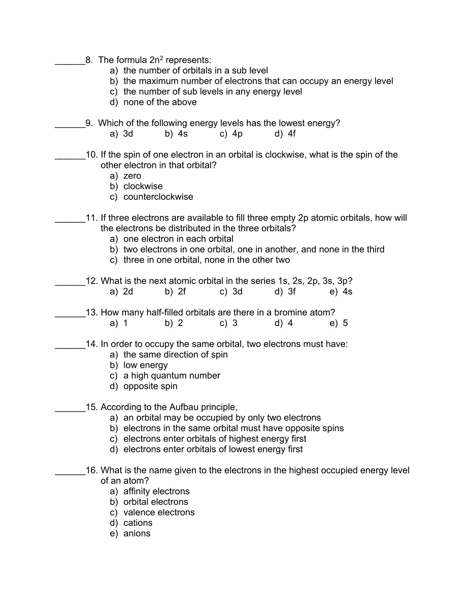 CHEMISTRY TEST - Horton High School：化学测试-霍顿高中_第2页