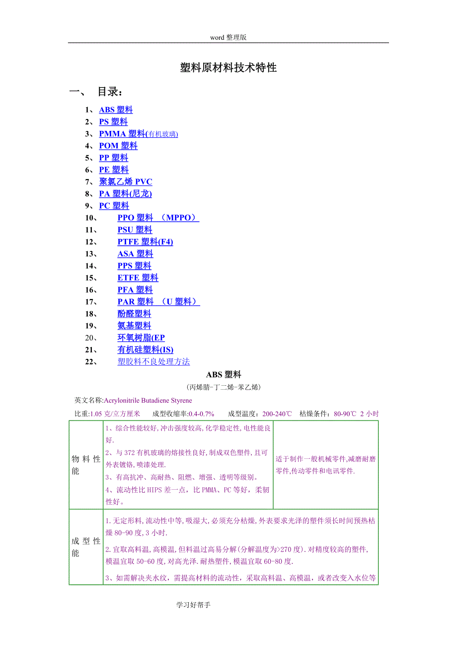 所有塑胶原料特性汇总_第1页