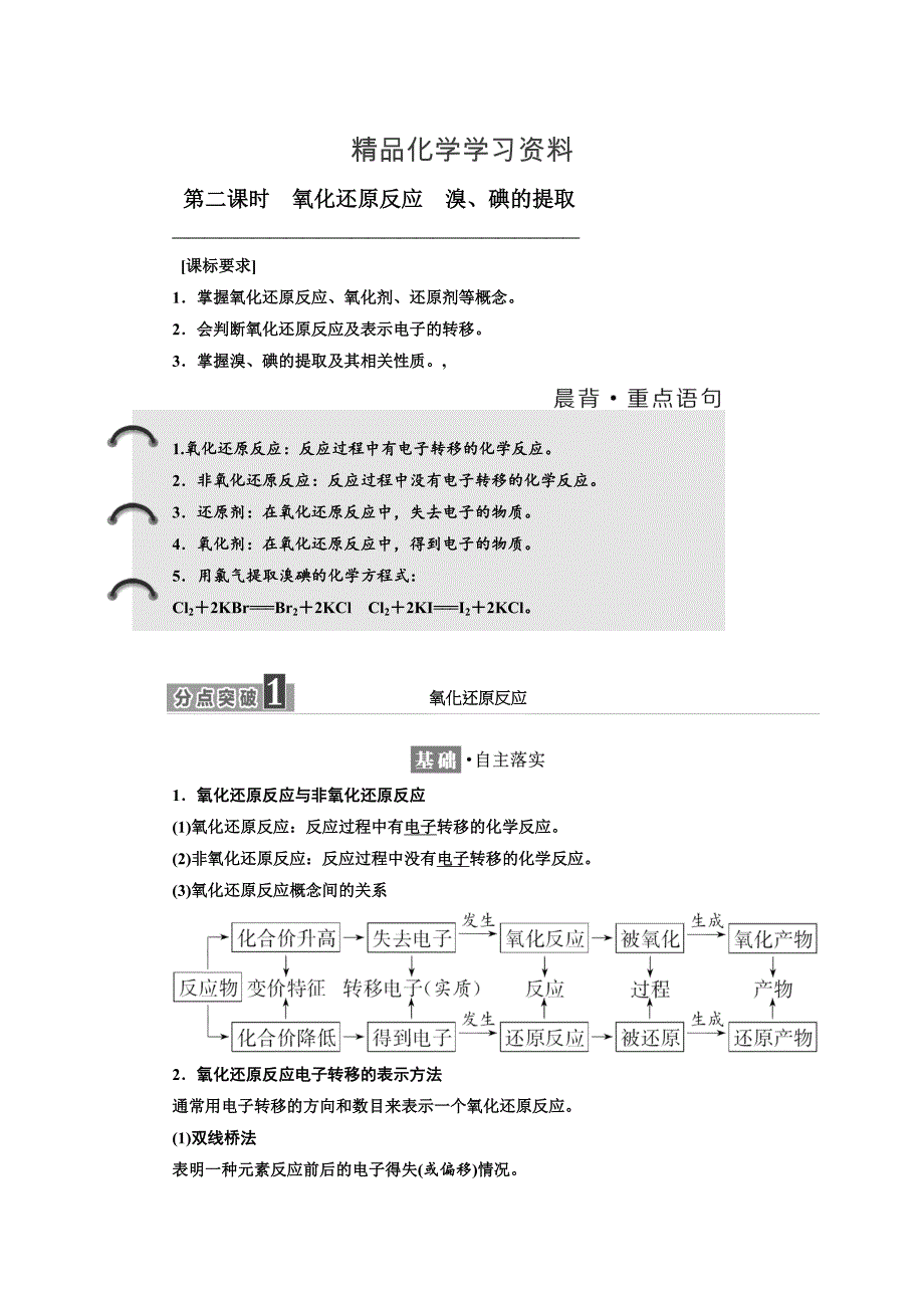 精品高中化学苏教版必修1教学案：专题2 第一单元 第二课时 氧化还原反应　溴、碘的提取 Word版含解析_第1页