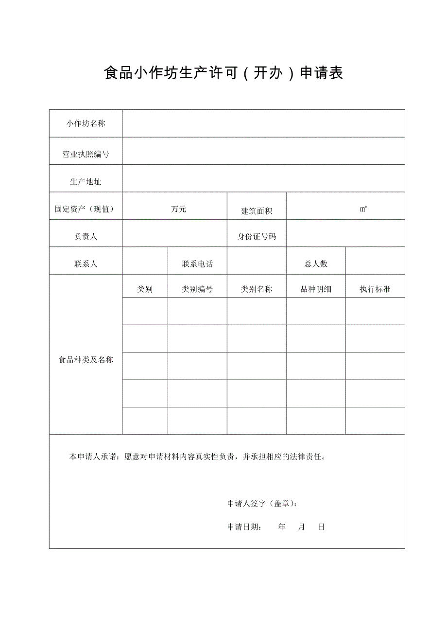 食品小作坊生产许可开办申请表.doc_第1页