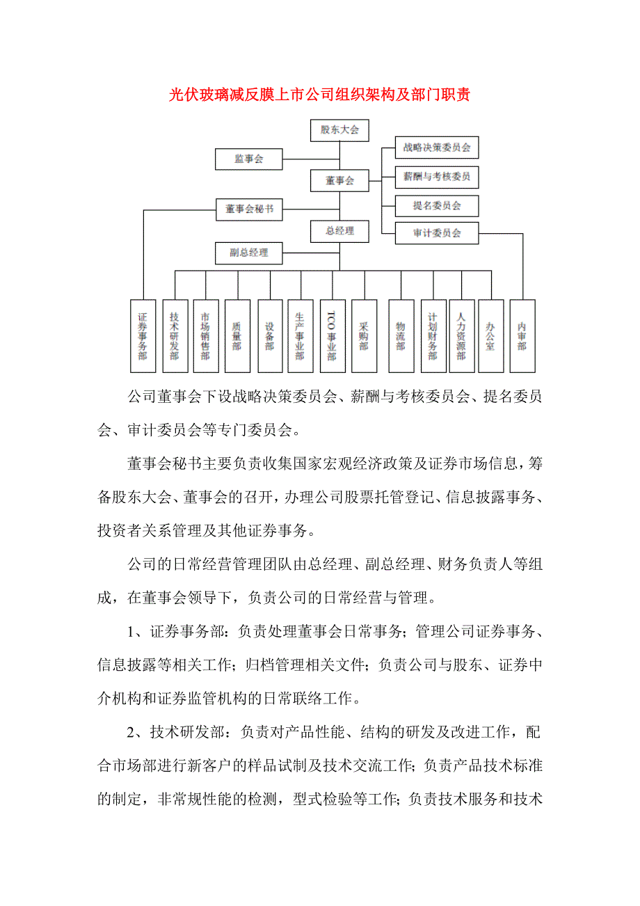 光伏玻璃减反膜上市公司组织架构及部门职责_第1页