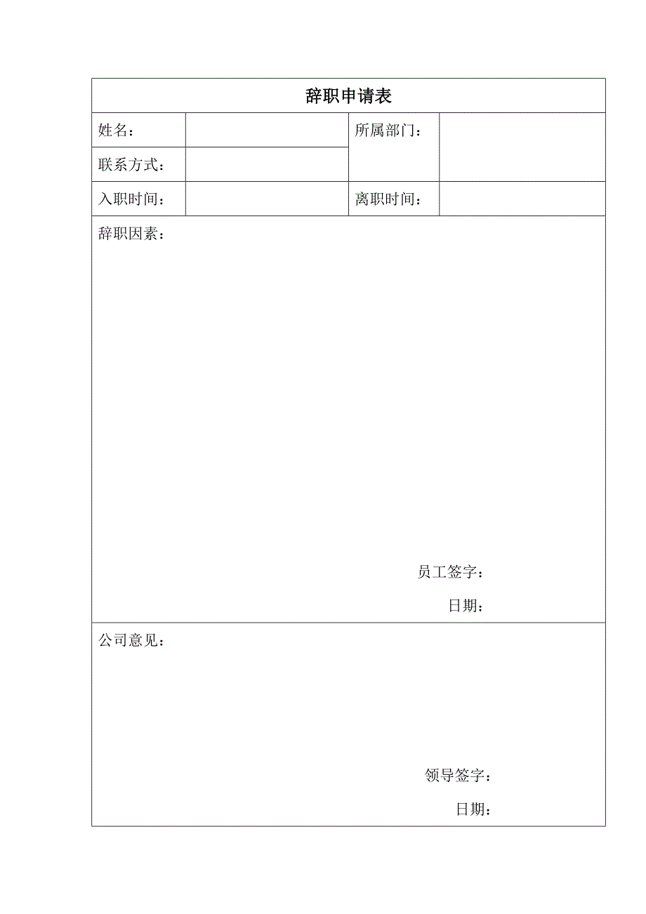 辞职申请表格_第1页