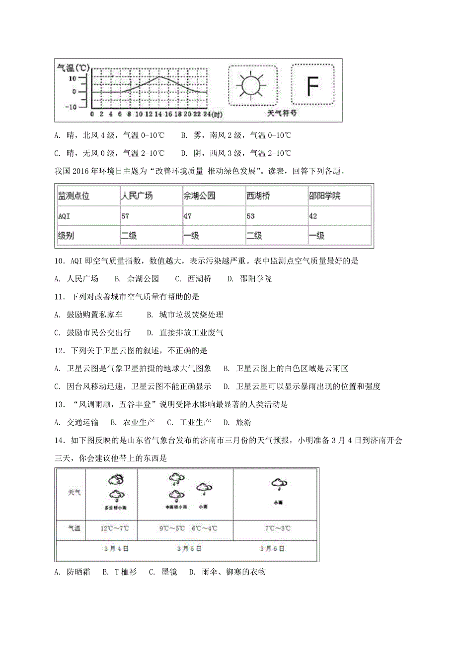 七年级地理上册3.1多变的天气同步测试新版新人教版0806420_第2页